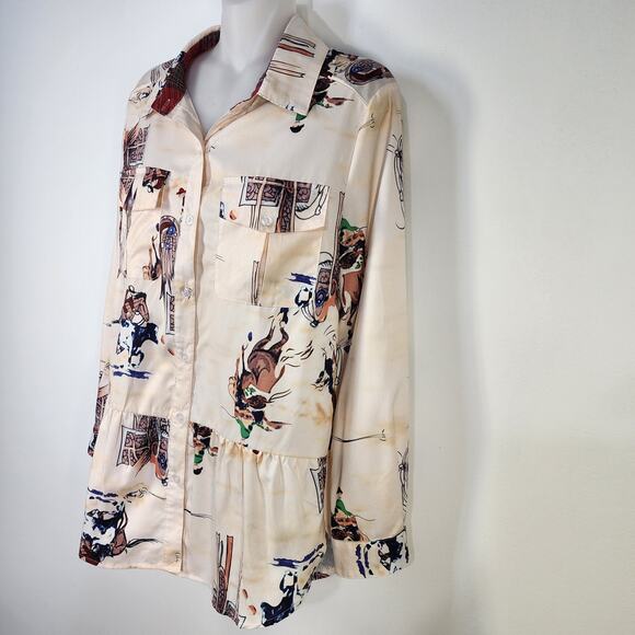 Misslook Blouse Womens Medium Western Button Peplum Equestrian Long Sleeve Flipp - Picture 5 of 11